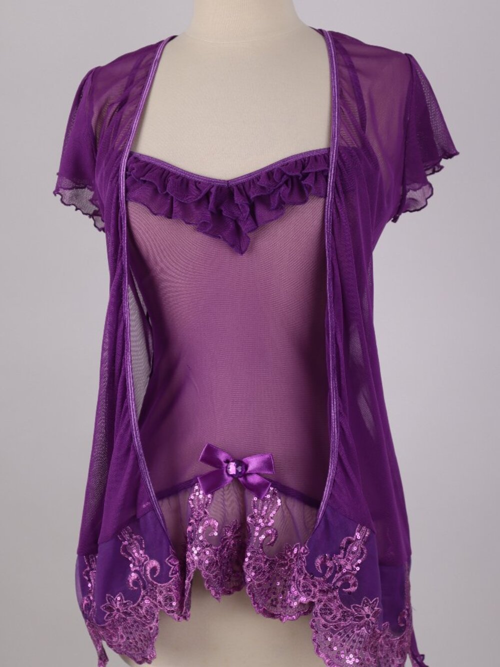 ❄️ Dreamgirl Purple Nightgown Babydoll Robe NWOT Embroidered Sequin with Thong S